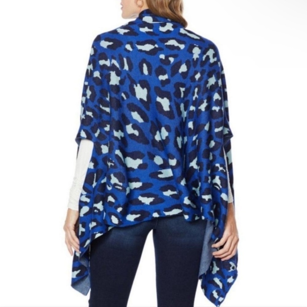 NEW Colleen Lopez Shrug Open Front Shawl Blue Animal Print Leopard Cheetah M/L